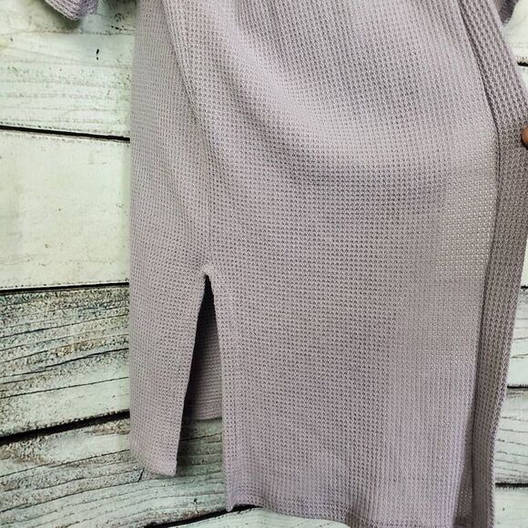 Daytrip Women’s Waffle Knit Long Kimono Cardigan Size M Lavender Open Front - Picture 2 of 6
